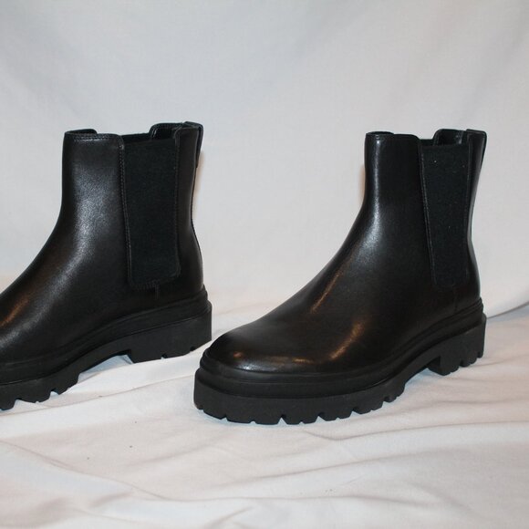 VINCE RIVERS WATERPROOF CHELSEA LUGSOLE LEATHER BLACK ANKLE BOOTS MEN 8 WOMEN 10 - Picture 4 of 8